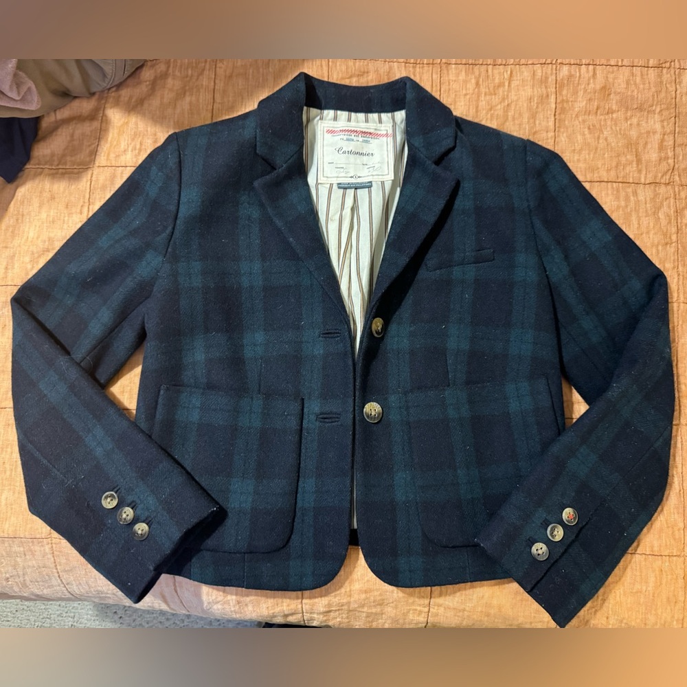 Anthropologie Plaid Cropped Blazer